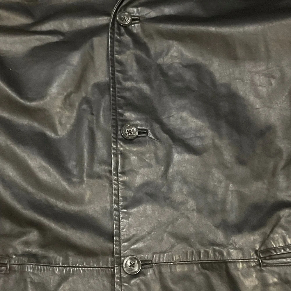 vintage Banana‎ republic men's leather jacket trench coat black Korea retro Y2K